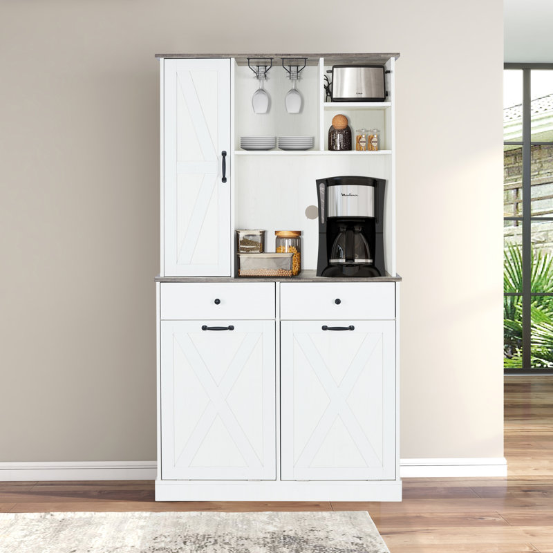 71.6 Kitchen Pantry with Tilt Out 20 Gallon Trash Cabinet Not Include Trash Can Gracie Oaks Finish White